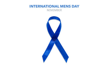 International Men's day on November 19th Blue Ribbon on White Background.