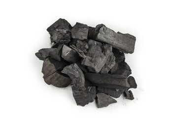 Black oak coal isolated on white background.