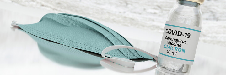 Omicron anti virus vile concept with protective face mask 3d render