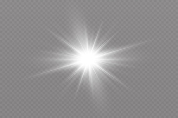 Light effect. Bright Star. Light explodes on a transparent background. Bright sun.