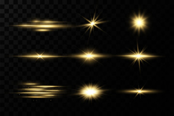 Shining golden stars. Light effects, glare, glitter, explosion, golden light. Vector illustration.Bright flash. © blagorodez