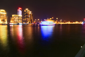 Night view of buildings in Lujiazui, Huangpu River, Shanghai
