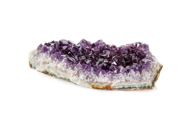 Amethyst Crystal Druse  macro mineral on white background close up