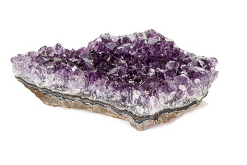 Amethyst Crystal Druse  macro mineral on white background close up