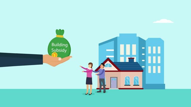 Hand give building subsidy donation to young couple