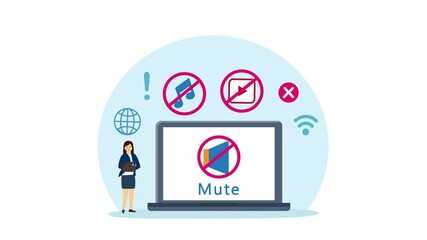 Businesswoman mute sound of laptop in office - Powered by Adobe