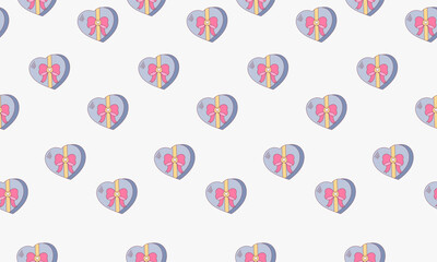 Seamless candy box pattern in the shape of a heart with a bow