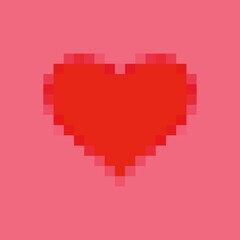 Red heart. Love message. Happy Valentines Day poster in pixel art