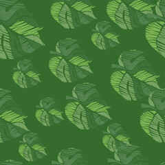 Creative monstera leaves tropical seamless pattern. Embroidery palm leaf endless wallpaper.