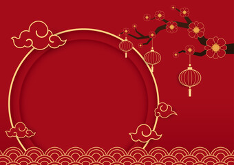 Chinese New Year wallpaper. Cherry blossom frame. Vector Cherry blossom for Chinese New Year and lunar new year.