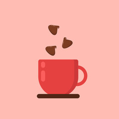 Chocolate chip vector. Milk and Chocolate on white background. Red cup vector.