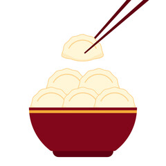 Gyoza vector. Gyoza and Chopsticks vector. Gyoza is Chinese food.