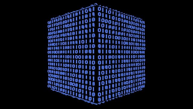 Magical Digital Cube 3D animation. VJ loops. Transparent background. Rotating numbers on the 3D cube.