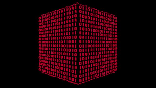 Magical Digital Cube 3D animation. VJ loops. Transparent background. Rotating numbers on the 3D cube.