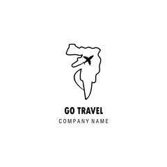 go travel logo illustration plane and map vector design