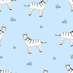 Seamless pattern cute cartoon icon zebra. Vector illustration of an African wild animal, print for textiles, wallpaper, packaging.