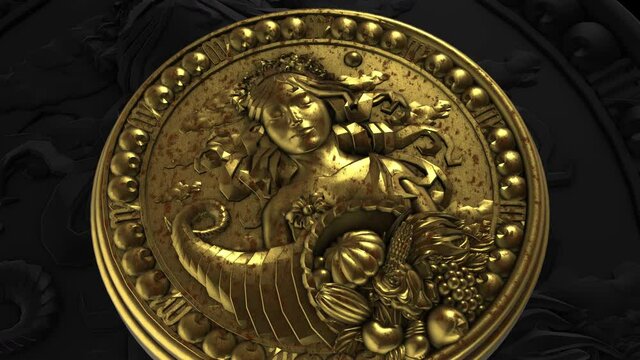 Virgo Zodiac Signs Gold circle animation zoom-out - 3d animation model on a black background