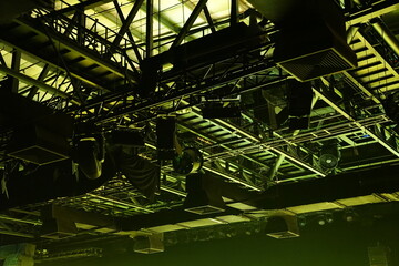 Ceiling with sportlight and steel structure at theater or studio.