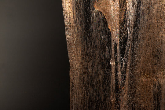 Coral transparent slime with bubbles inside on black background. Kids toy slime.