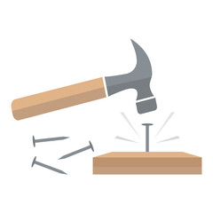 Hammer hit a nails vector illustration. Working process. Repair tool. Carpenter hammer.