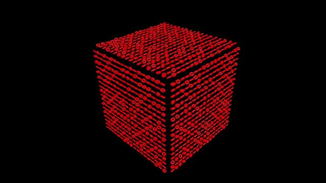 Magical Digital Cube 3D animation. VJ loops. Transparent background. Rotating numbers on the 3D cube.