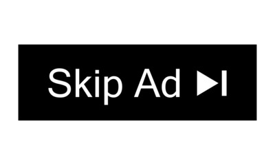 Skip ad button. Black button skip ad for website. Vector icon. 