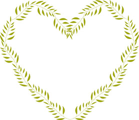 A heart-shaped floral frame highlighted on a white background. A delicate wreath of twigs, the contour of branches. Vector illustration for Valentine's Day.