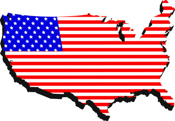 3d isometric USA flag in america map by vector design