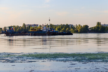 Industrial ship on the Dnieper river in Kremenchug, Ukraine