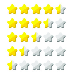 Product rating or customer review with gold stars and half star flat vector icons for apps and websites