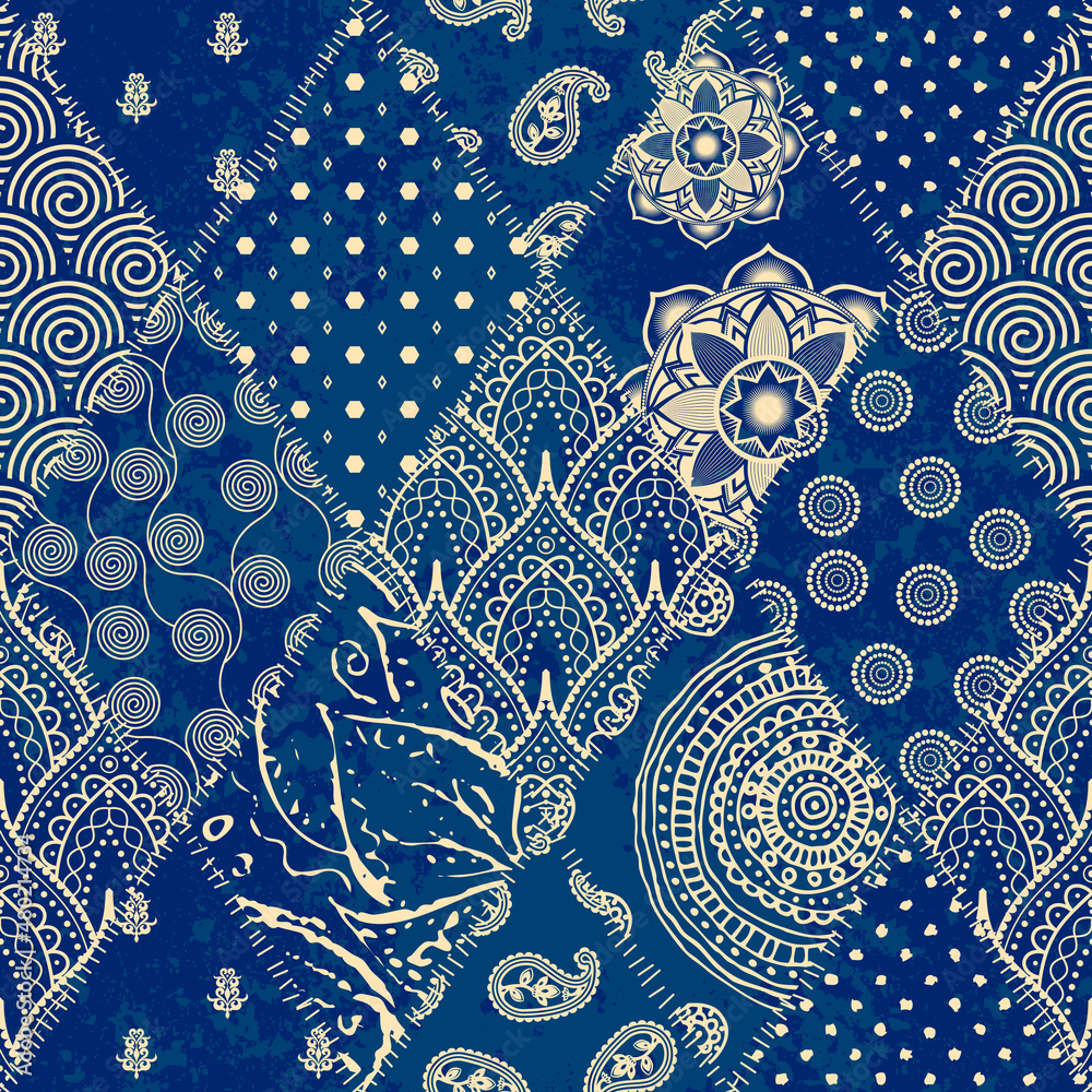 Poster Patchwork textile pattern. Seamless quilting design background.