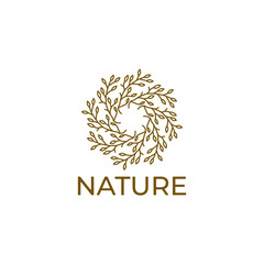 leaf circle and leaf elegant logo design template