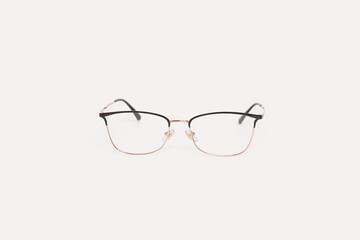 Stylish black eyeglasses isolated on white background, front view