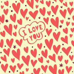 I love you. Seamless pattern with red hearts.