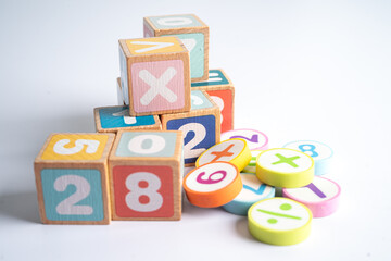 Math number colorful on white background, education study mathematics learning teach concept.