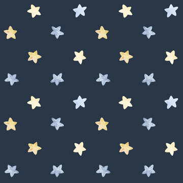 Watercolor cute stars, decorative elements. Watercolor illustrations clip art for nursery decorations on dark background. Print, wear design, baby shower, kids cards, linens, wallpaper, textile.