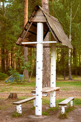 Summer gazebo is a veranda for tourists to relax in the park.