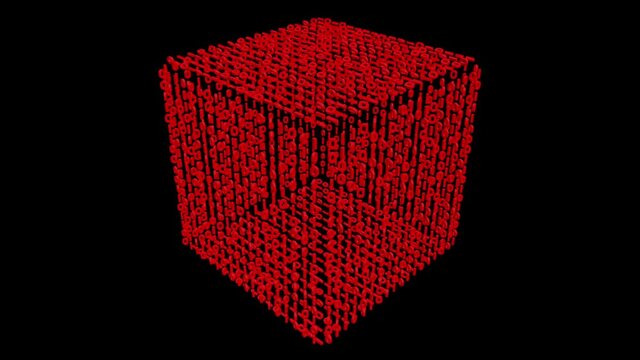 Magical Digital Cube 3D animation. VJ loops. Transparent background. Rotating numbers on the 3D cube.