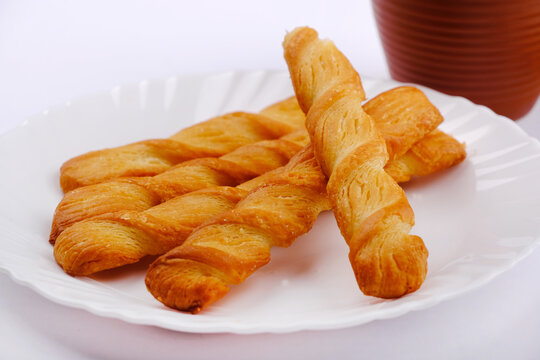 Indian Khari Or Kharee Or Salty Puffy Brown Snacks, Served With Indian Hot Tea, Indian Breakfast.