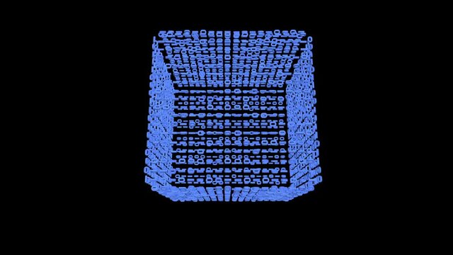 Magical Digital Cube 3D animation. VJ loops. Transparent background. Rotating numbers on the 3D cube.