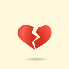 Illustration of a broken heart from which a shadow falls. Vector illustration.
