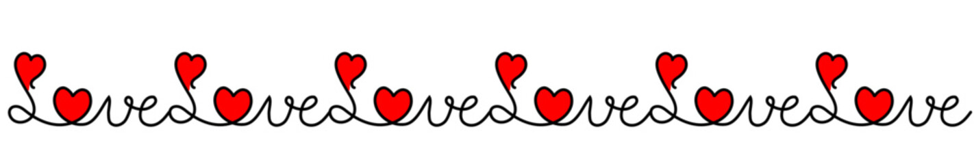 Schriftzug Love mit Herzen für Valentinstag Hochzeit, vektor