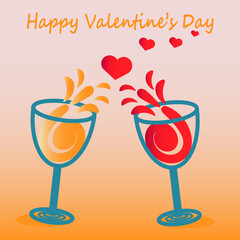 Valentin's day, Two glasses of white and red wine create a great mood for Valentine's Day. 