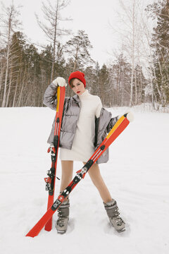 Young girl with skis