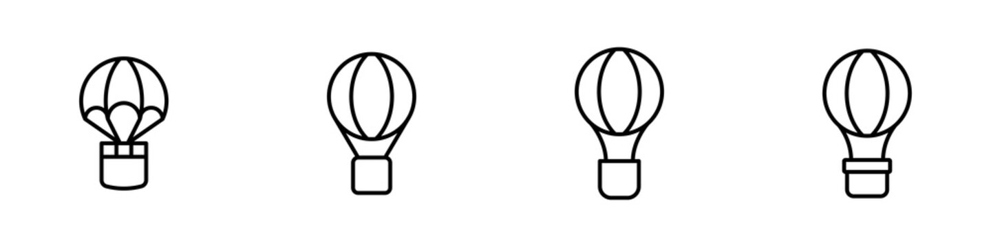 Conjunto de icono de globo aerostático. Medio de transporte aéreo