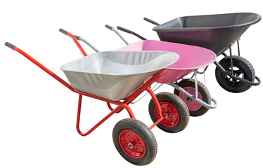 Garden metal wheelbarrow cart isolated on white