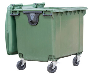 green garbage container on white