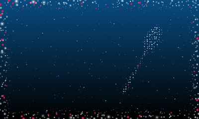 On the right is the spoon symbol filled with white dots. Pointillism style. Abstract futuristic frame of dots and circles. Some dots is pink. Vector illustration on blue background with stars