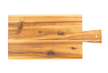 Wooden cutting board with handle isolated on white background