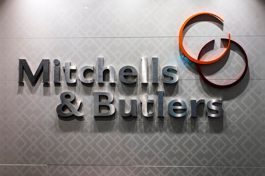 The Mitchells & Butlers company logo is pictured in London